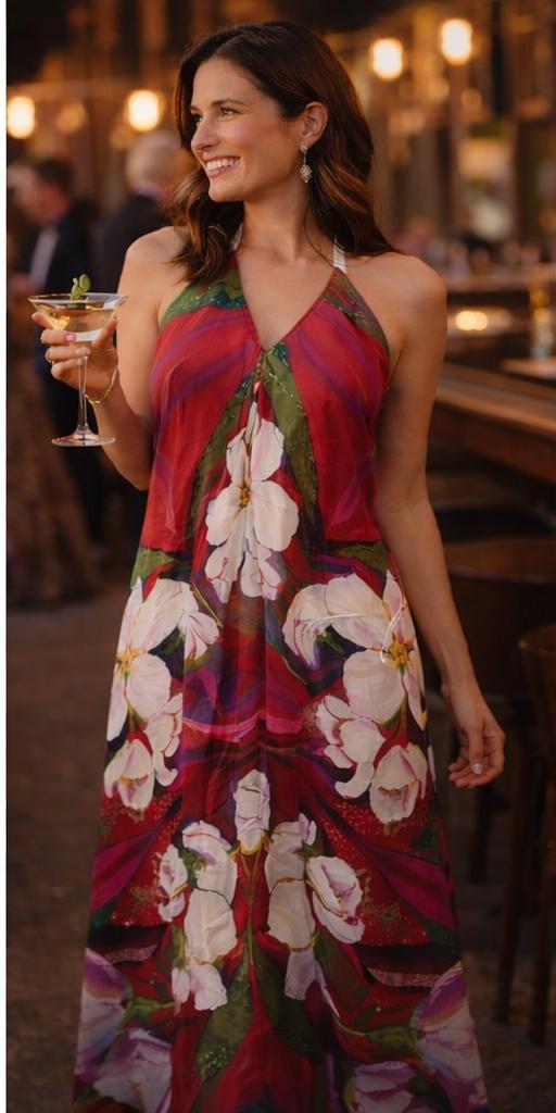 Blossom Fever Halter Dress with mini train