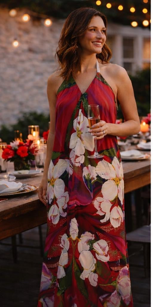 Blossom Fever Halter Dress with mini train